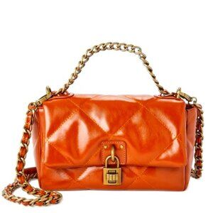 Cognac Praline Diamond Quilted Front Turn Lock Flap Bag with Lock, Full Petite
